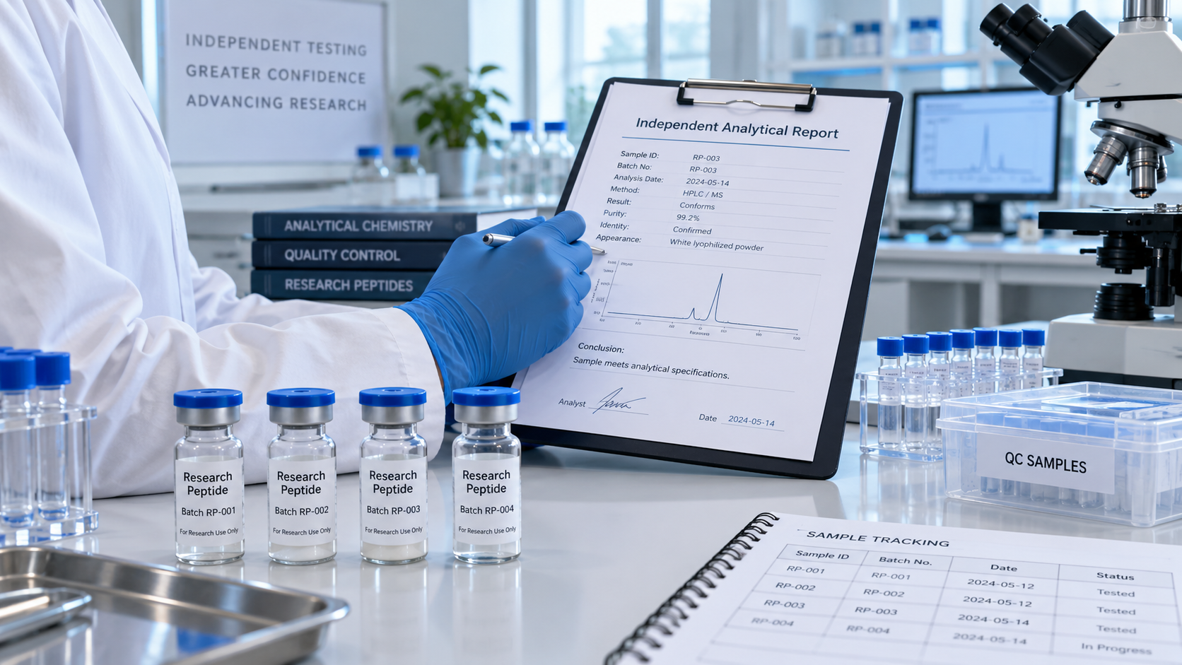 Analyse indépendante en laboratoire de peptides de recherche avec documentation de contrôle qualité