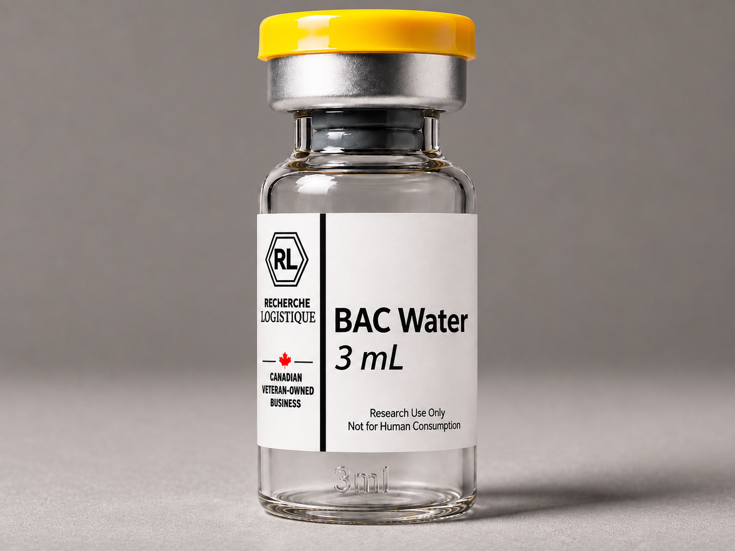Flacon d’eau bactériostatique BAC 3 mL avec capuchon jaune — Recherche Logistique Canada